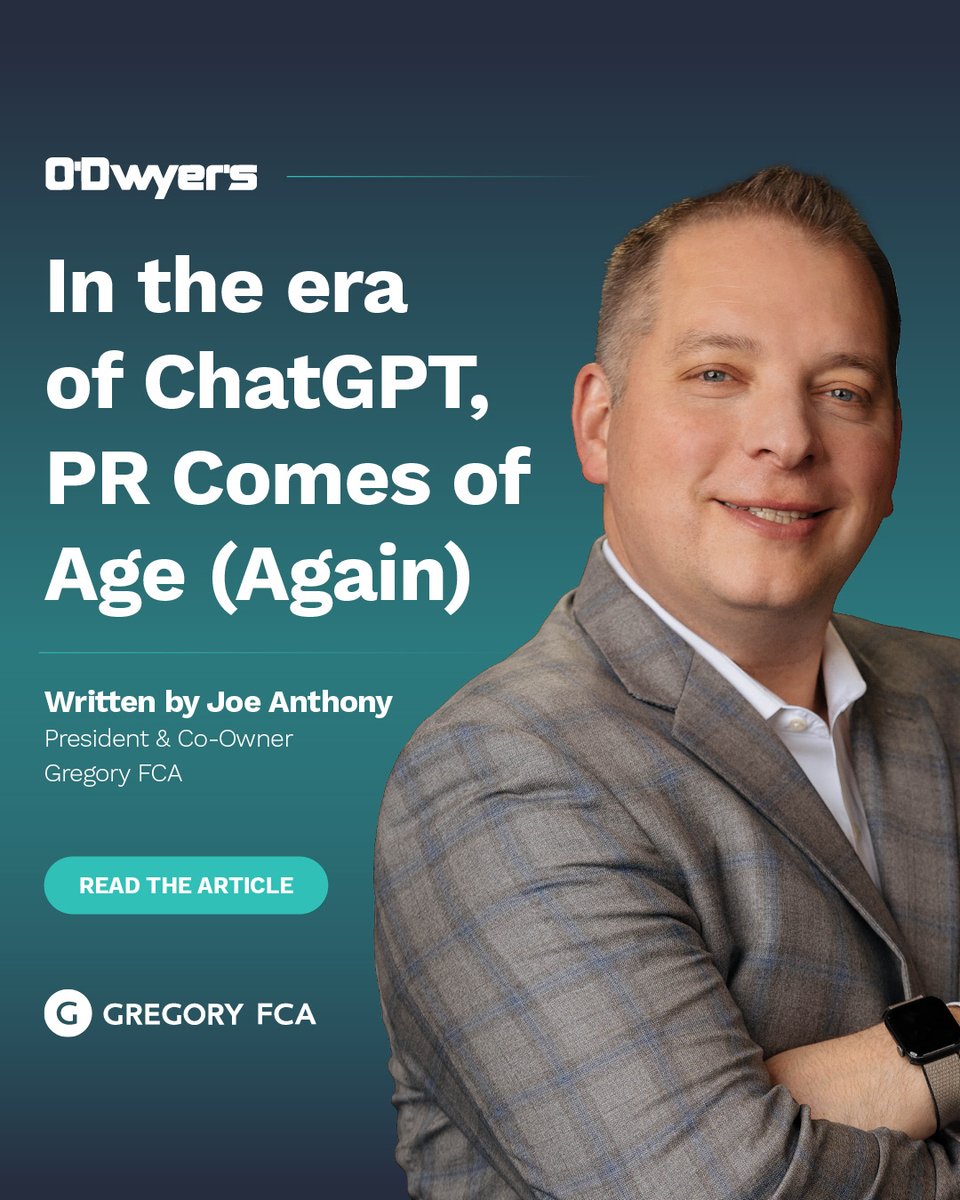 Gregory FCA (@gregoryfca) on Twitter photo PR isn’t dead — it’s more important than ever.
In <a href="/odwyerpr/">O'Dwyer's PR News</a>, Gregory FCA President @JoeAnthony makes the case that in the era of ChatGPT, earned media is the engine behind AI visibility and brand trust: odwyerpr.com/story/public/2… PR isn’t dead — it’s more important than ever.
In <a href="/odwyerpr/">O'Dwyer's PR News</a>, Gregory FCA President @JoeAnthony makes the case that in the era of ChatGPT, earned media is the engine behind AI visibility and brand trust: odwyerpr.com/story/public/2…
