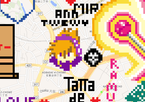Someone drew Neku and a Player Pin over Shibuya on Wplace.

#TWEWY
