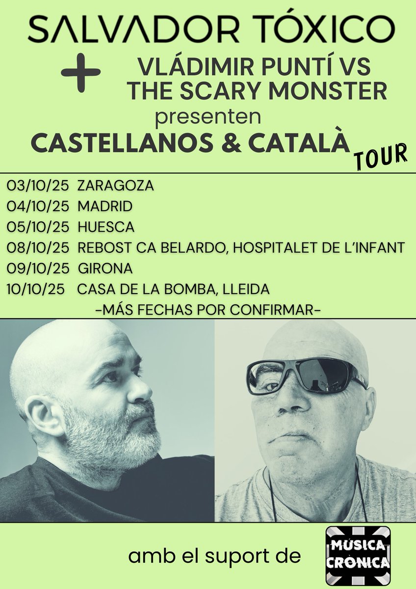 Abandonamos momentáneamente nuestro retiro estival por una razón de las buenas: pròxima #gira conjunta de <a href="/salvadortoxico/">Salvador Tóxico 🏳️‍🌈🏳️‍⚧️⚧️💜</a> + #vládimirpuntí como #castellanosicatalàtour 🙌 Toda la info 👇 #salvadortóxico #thescarymonster #tour > musicacronica.com/2025/08/salvad…