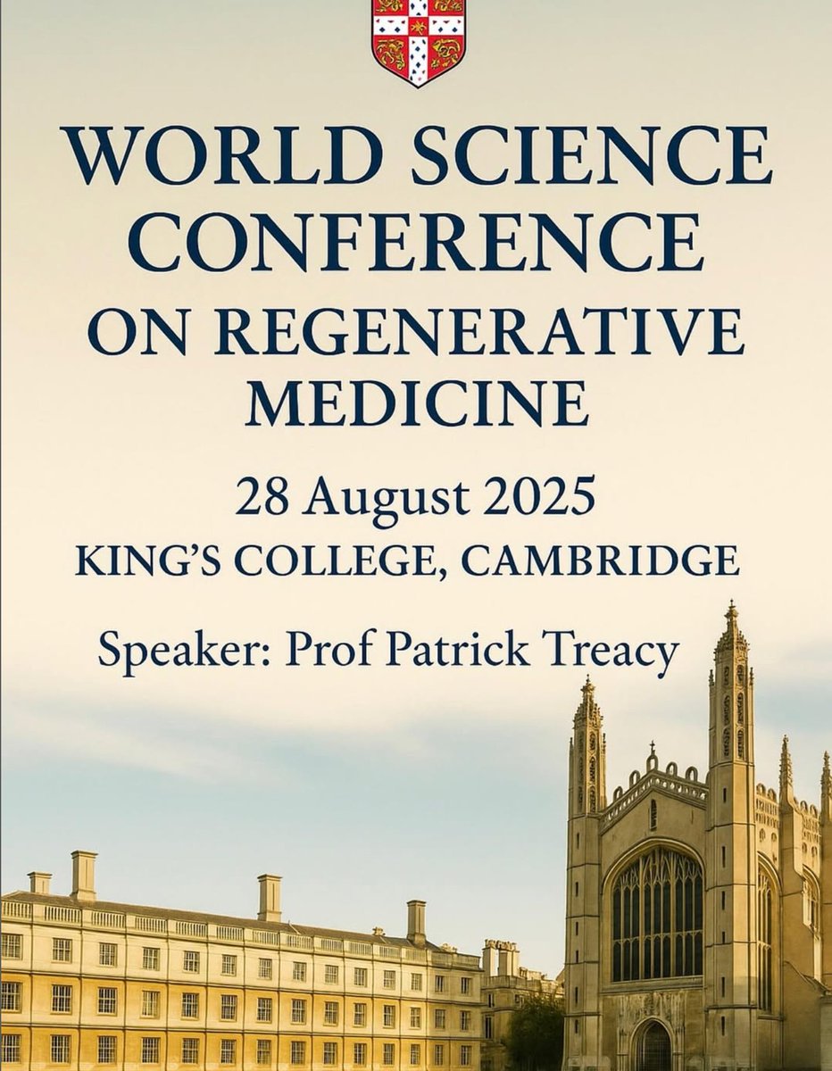 Dear Professor Treacy,
We are delighted to formally invite you to be a distinguished speaker at the World Scientific Conference, to be held at King’s College, Cambridge, on Thursday, August 28, 2025. Your expertise in regenerative medicine makes you an ideal candidate to enrich