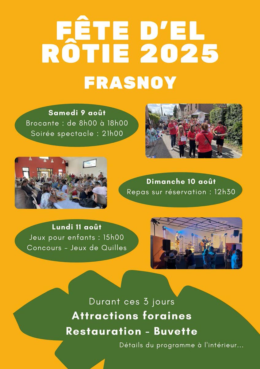 tlvi_fr's tweet photo. Frasnoy - Fête d'El Rôtie 2025 : trois jours de festivités à ne pas manquer, du 9 au 11 août

https://t.co/Z7SW3Wj47r https://t.co/FsgkE4rE8r