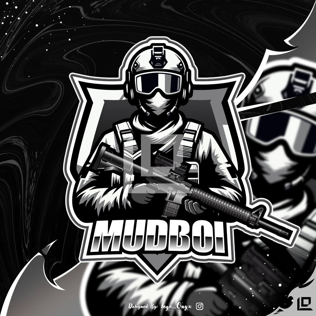 Logo_onyx's tweet image. Locked, loaded, and lurking in the shadows — MUDBOI is always on target ⚔️🎯🖤

#GraphicDesign #graphicsforstreamers #streamer #esportslogo #mascotlogo