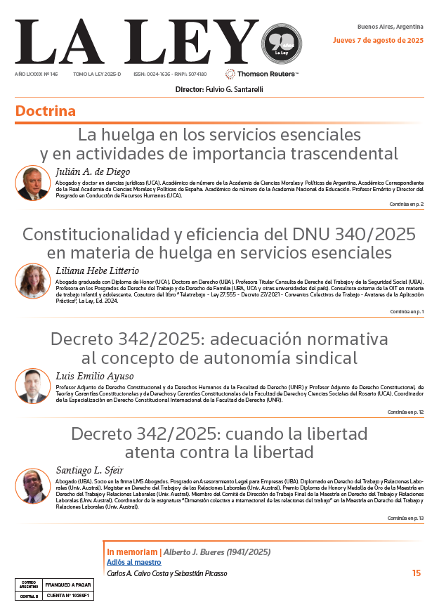 [𝗛 𝗢 𝗬 en el #DiarioLaLey ]            

✍🏻Doctrina por Julián A. de Diego, Liliana Hebe Litterio, Luis Emilio Ayuso y Santiago L. Sfeir

✍🏻In memoriam del Dr. Alberto J. Bueres por Carlos A. Calvo Costa y Sebastián Picasso