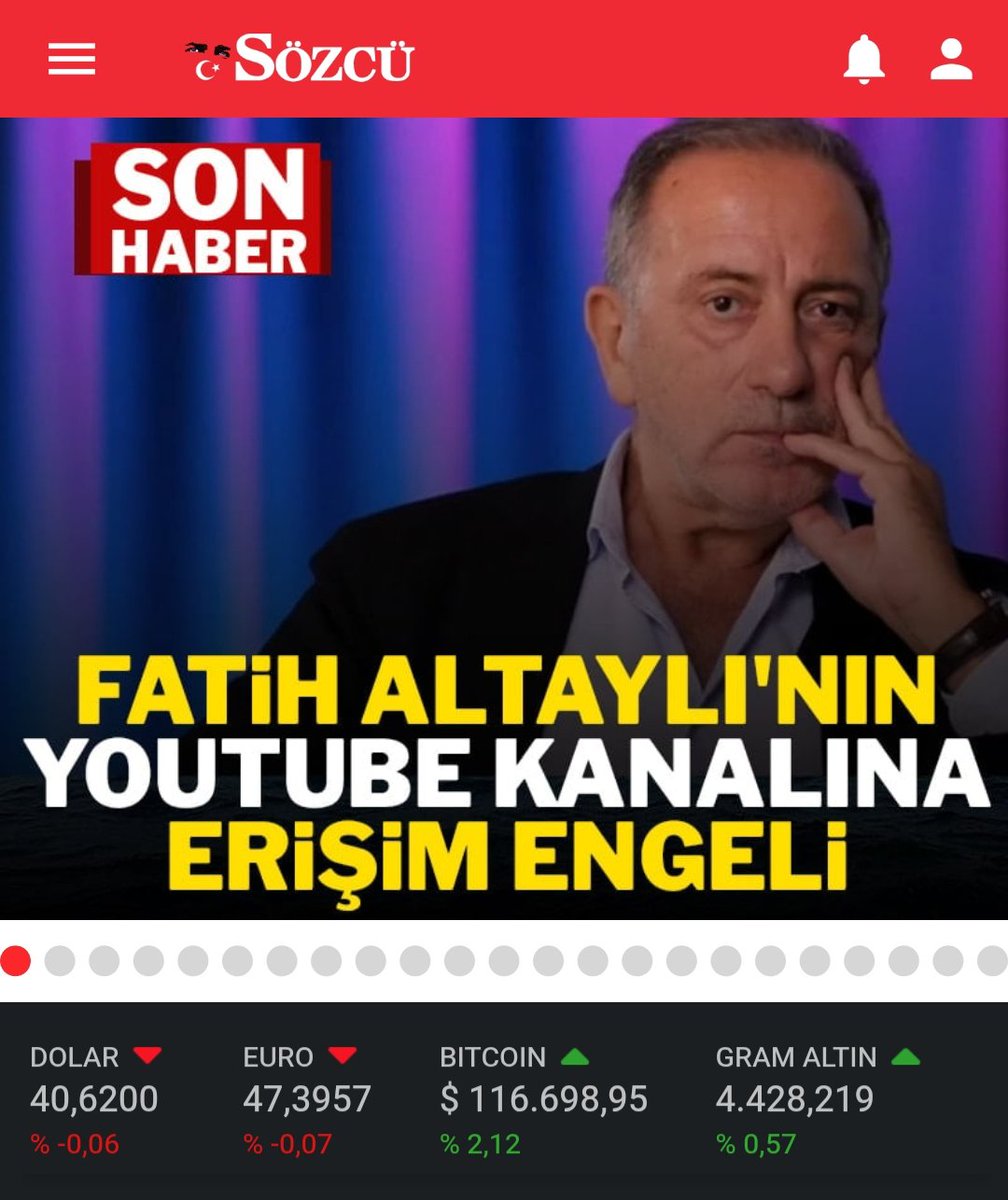 Fatih Altaylı'nın YouTube kanalına erişim engeli geliyor.
sozcu.com.tr/fatih-altayli-…
