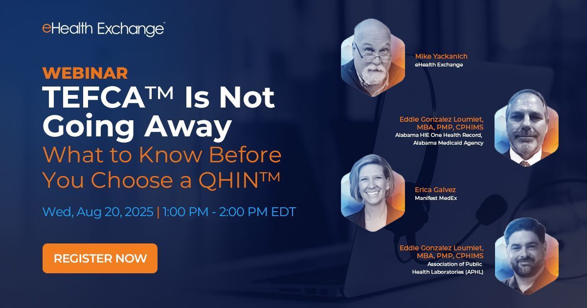 Which QHIN will you trust to power your health data exchange? 

Not all QHINs are the same, and the differences in how they handle privacy, scalability, and trust can have a lasting impact.

Join us and register today: ehealthexchange.org/tefca-qhin-web… 

#TEFCA #BeMyQHIN #interoperability
