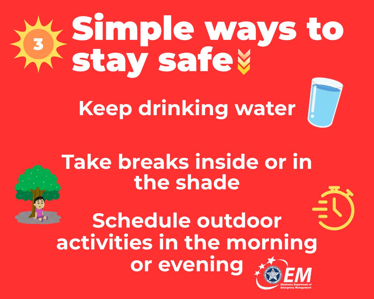 Tahlequah_EM's tweet image. Summer heat can be a big deal. Make sure you are prepared for the upcoming hot temperatures. #okwx