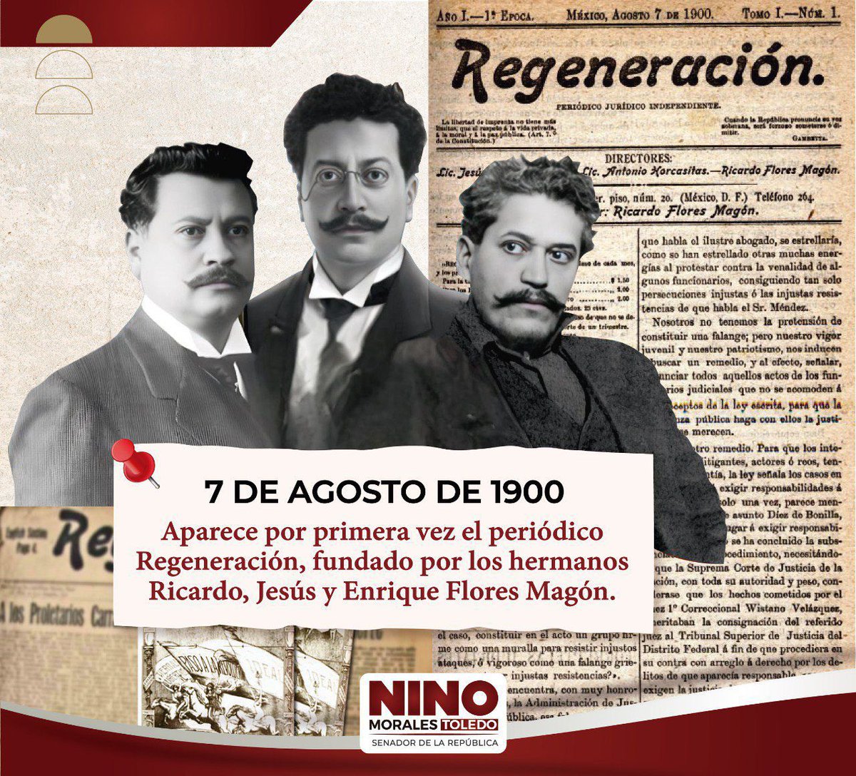 Fundado por los hermanos Flores Magón, un día como hoy pero de 1900 entró en circulación el periódico #Regeneración, convirtiéndose en una de las voces más combativas contra la dictadura de Porfirio Díaz.

Este medio denunció los abusos del régimen porfirista y se convirtió en un