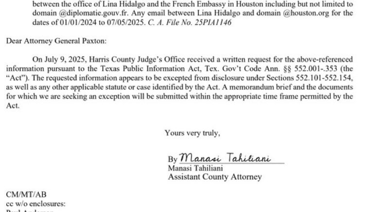 Spoiled Harris County Judge Hidalgo,AKA The Parisian Princess, for her attempted stealth trip to Paris on taxpayer’s dime, is asking the TX AG to hide communications between her, the French Consulate and the group that helped pay for her tourist; I mean business trip. AG Paxton.