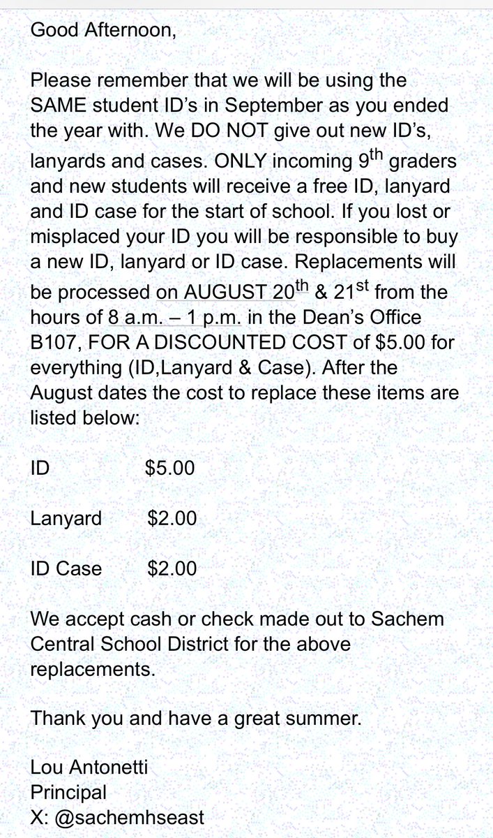 Replacement ID Card Dates Grades 10-12…