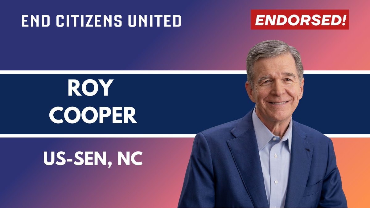 End Citizens United (@stopbigmoney) on Twitter photo 🚨ENDORSEMENT ALERT: We're proud to endorse Governor <a href="/RoyCooperNC/">Roy Cooper</a> for #NCSEN. His track record shows that he's committed to putting hardworking North Carolinians ahead of corporate interests and protecting their voting rights. 🚨ENDORSEMENT ALERT: We're proud to endorse Governor <a href="/RoyCooperNC/">Roy Cooper</a> for #NCSEN. His track record shows that he's committed to putting hardworking North Carolinians ahead of corporate interests and protecting their voting rights.