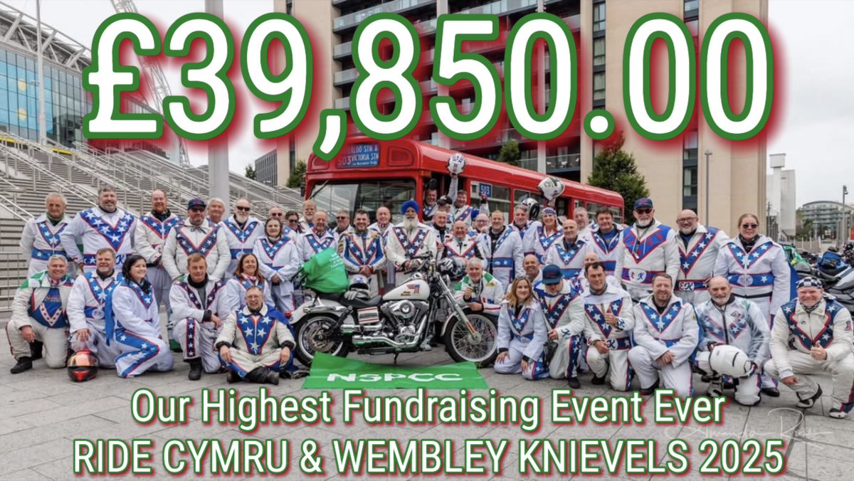 ⓇⒾⒹⒺ CYMRU MCC and the Evel Knievels charity event (@ridecymru) on Twitter photo We are still edging towards £40K for NSPCC for this years event! 
£150 hopefully to source as our fund page closes in just 3 weeks!
justgiving.com/page/1975 We are still edging towards £40K for NSPCC for this years event! 
£150 hopefully to source as our fund page closes in just 3 weeks!
justgiving.com/page/1975