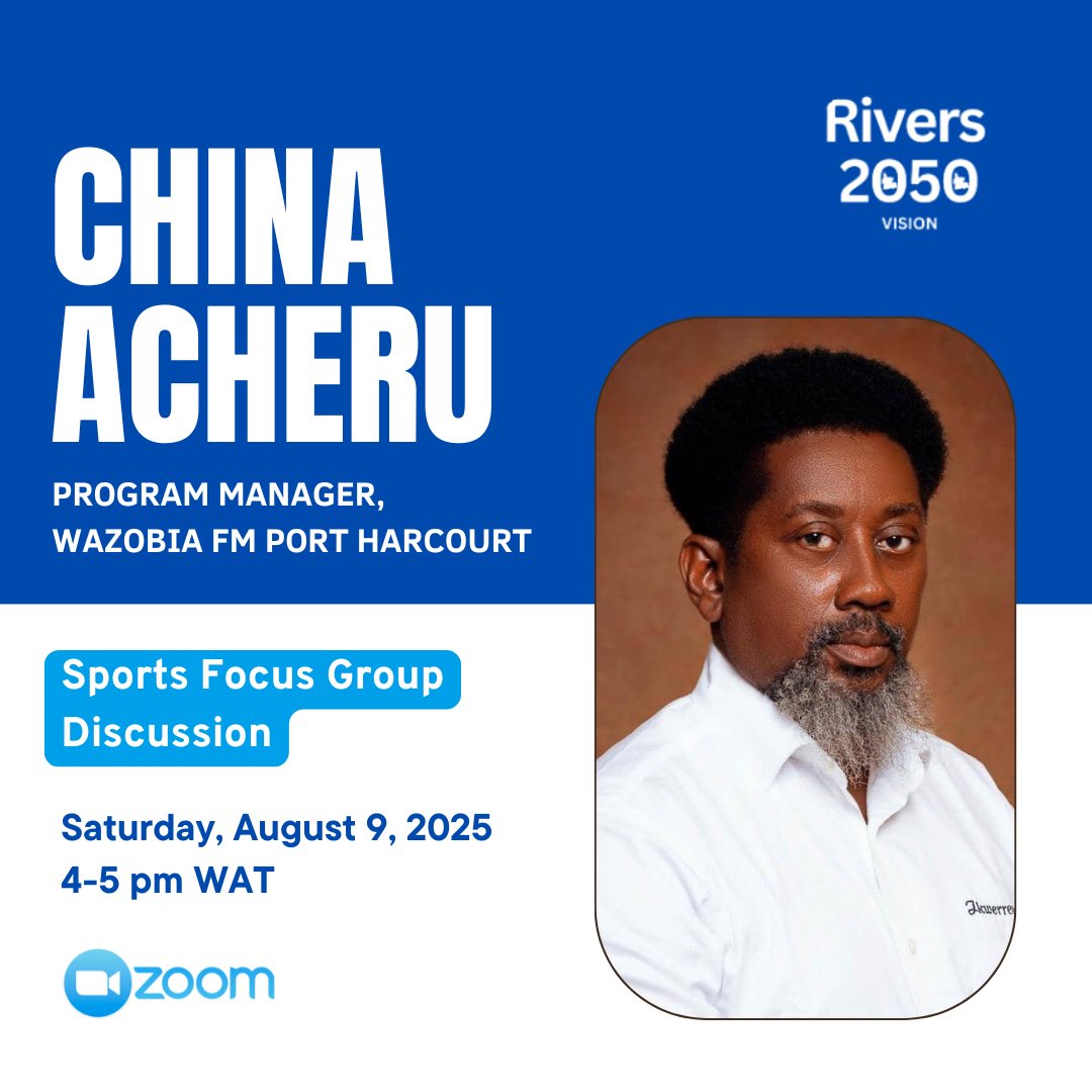 🚨THIS SATURDAY

Join us to discuss the future of Sports development in Rivers State as part of the Rivers 2050 Vision project 

Click here to register to join the discussion on Saturday -> us06web.zoom.us/meeting/regist…

#Rivers2050 #Rivers2050Vision
