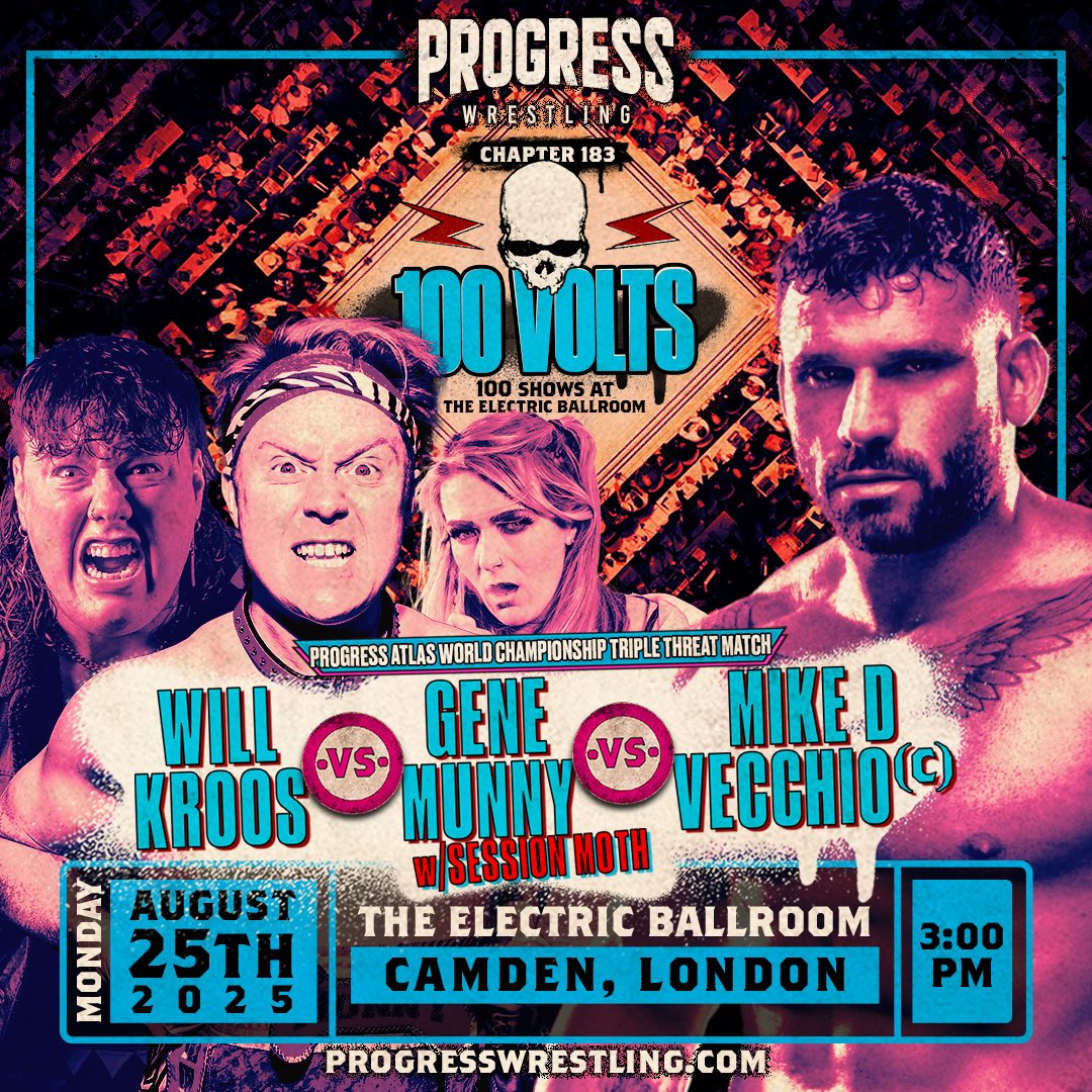PROGRESS Wrestling (@thisis_progress) on Twitter photo ⚡️ 100 VOLTS ⚡️
As first reported by <a href="/Fightful/">Fightful Wrestling</a>, the PROGRESS ATLAS World Championship will be defended at Chapter 183.
Who will leave with the gold?
Our champion Mike D Vecchio, head of the family Gene Munny or the former #1 nephew, Will Kroos?
🎟️ progresswrestling.com/tickets ⚡️ 100 VOLTS ⚡️
As first reported by <a href="/Fightful/">Fightful Wrestling</a>, the PROGRESS ATLAS World Championship will be defended at Chapter 183.
Who will leave with the gold?
Our champion Mike D Vecchio, head of the family Gene Munny or the former #1 nephew, Will Kroos?
🎟️ progresswrestling.com/tickets