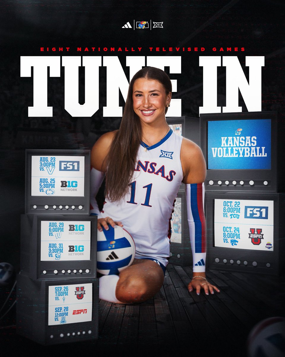 Prime time Jayhawks 📺

Catch us 8️⃣ times on National TV this season! 

🔗: bit.ly/3IZ9cEb 

#RockChalk