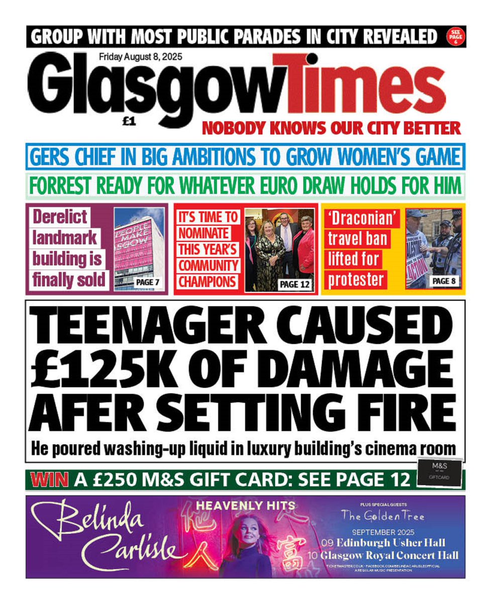 "TEENAGER CAUSED £125K OF DAMAGE AFTER SETTING FIRE"
<a href="/ConnorGordon_/">Connor Gordon</a> for <a href="/Glasgow_Times/">Glasgow Times</a> 

#LoganMorrison caused £125,000 of damage with a bottle of #FairyLiquid in #Glasgow's #AnderstonQuay.

FULL STORY: t.ly/IBOMK

#GlasgowTimes
#TomorrowsPapersToday
#IBPAPERS