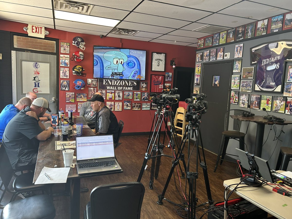 Getting ready The Endzone in Mount Gilead for the KMAC football coaches show. Stop in till 7:30 and see for yourself or tune in LIVE &amp; FREE now!