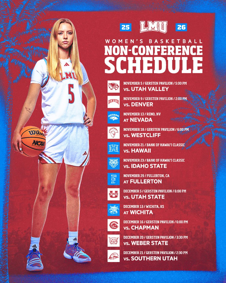 LMU Women's Basketball (@lmulionswb) on Twitter photo New year. Same mission.
Your 2025 Non-Conference Schedule just dropped π¦
πlmulions.com/news/2025/8/7/β¦ New year. Same mission.
Your 2025 Non-Conference Schedule just dropped π¦
πlmulions.com/news/2025/8/7/β¦