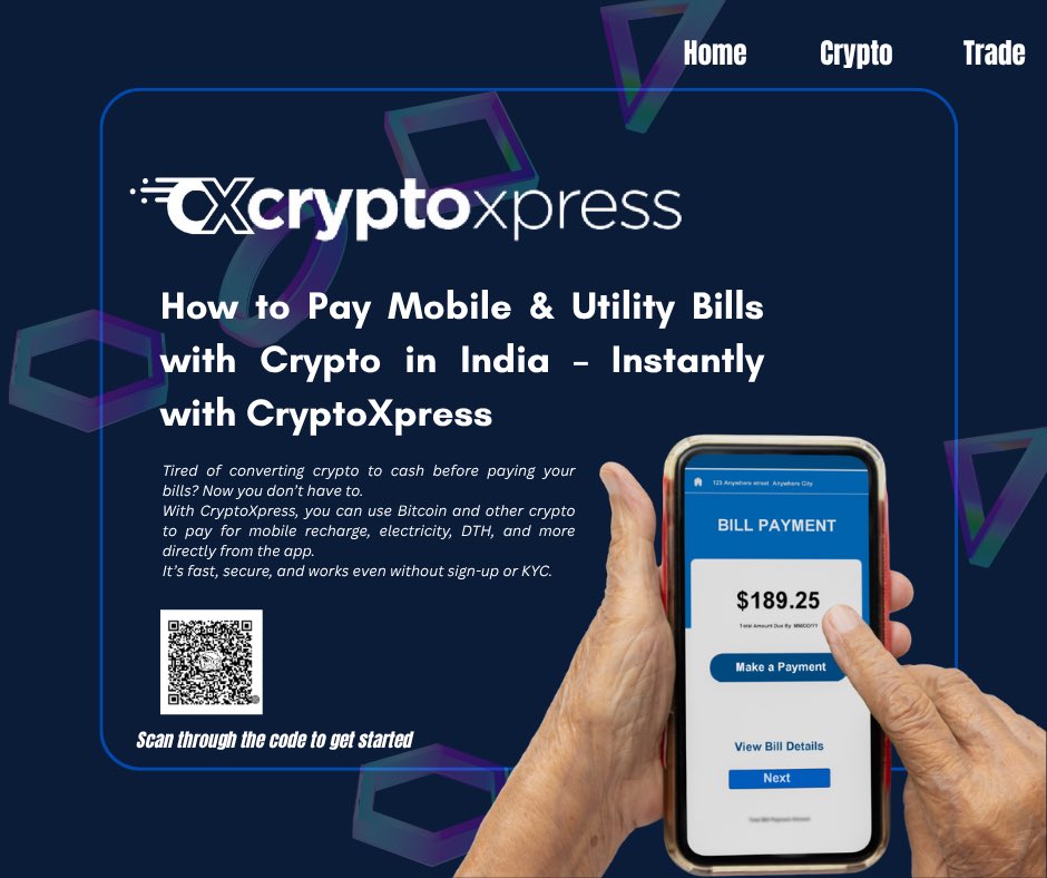 Nikkykay's tweet photo. Pay bills with crypto in India using @crypto_xpressApp 🇮🇳
✔️ Choose bill type
✔️ Chat with escrow seller
✔️ Fund order in crypto
✔️ Seller pays & shares proof
✔️ CryptoXpress releases funds
No sign-up, no KYC. Just Web3 magic. 👻🔥
#CryptoBills #Web3Payments
#cryptoindia https://t.co/m9YpA25p72