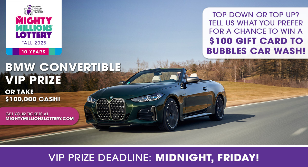 CONTEST: Tell us whether you'll rock the top down or top up in your brand new BMW convertible if you win the <a href="/MightyStollery/">MightyMillionsLotto</a> VIP Prize!

Let us know and you're entered to win a $100 gift card to Bubbles Car Wash so you can keep your ride nice and shiny!🚗🧼🫧