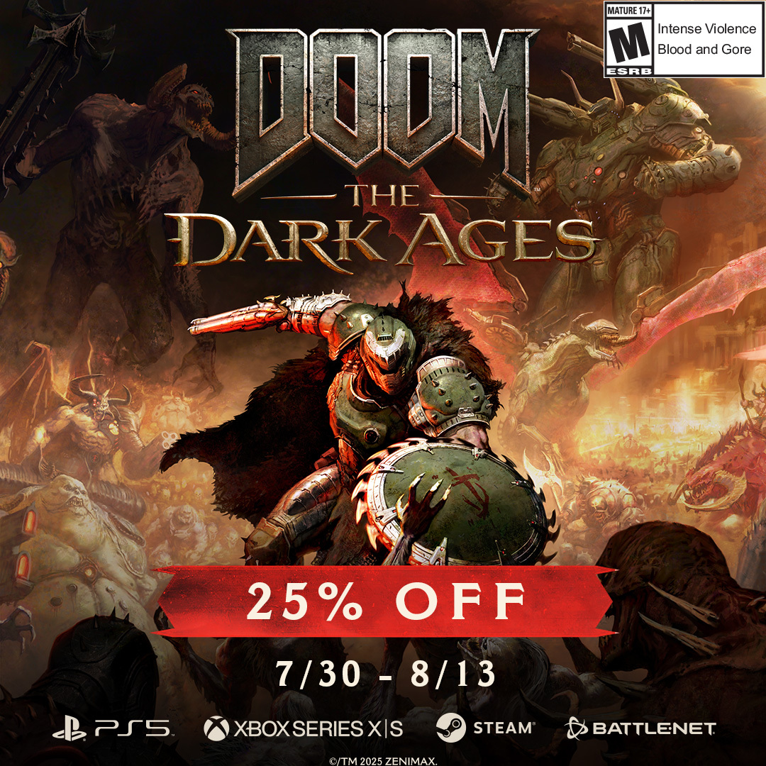 For the first time ever, DOOM: The Dark Ages is 25% off!
There's never been a better time to Stand And Fight in the Slayer's medieval war against Hell.
doom.com