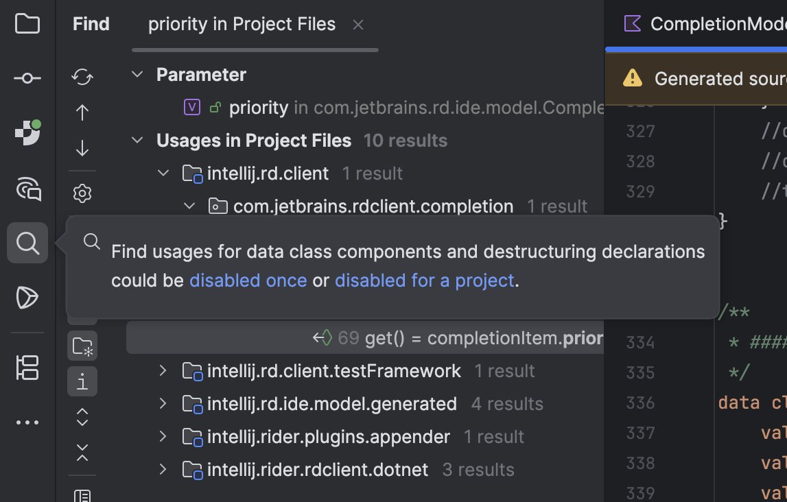 Language designer: our language is designed with an IDE support in mind, from the day one.

Language with "an IDE support in mind": struggles to find the usages of the record's property... interactively (!!) prompts to exclude some language constructs from the search. WTF!