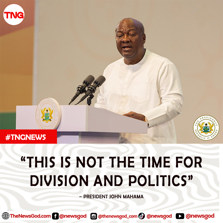 TheNewsGodtweet's tweet photo. “This is not the time for division and politics” – President John Mahama urges national unity as Ghana mourns the victims of the tragic helicopter crash.

#MahamaSpeaks #NationalUnity #GhanaMourns #HelicopterCrash #OneGhana #TNGNews https://t.co/nPTJZ1I4bK