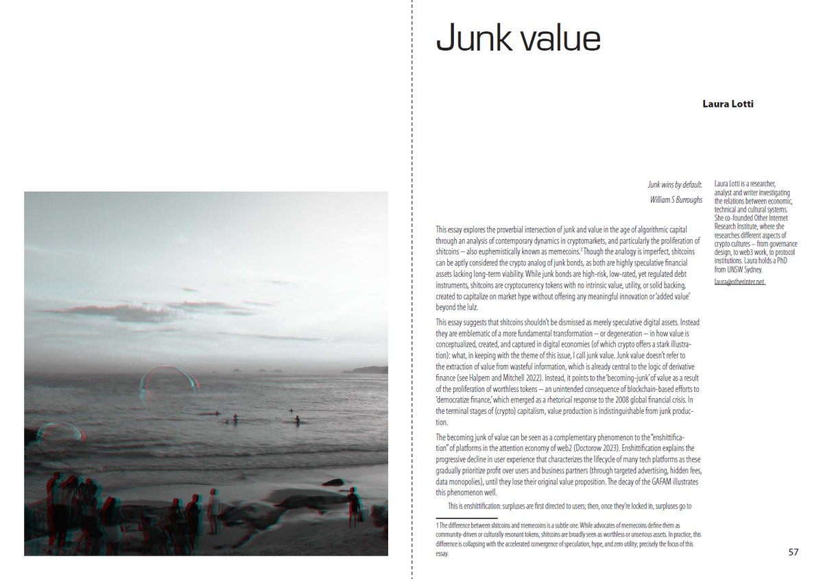 .<a href="/lottiland/">ｌｏｔｔｉ</a> on "Junk value", for Lo Squaderno n.71:

"In contrast to <a href="/doctorow/">Cory Doctorow NONCONSENSUAL BLUE TICK</a>'s platforms, however, tokens, and the projects and values they represent, don’t just turn to shit and die. They accumulate."

Read online: losquaderno.net/wp-content/upl…