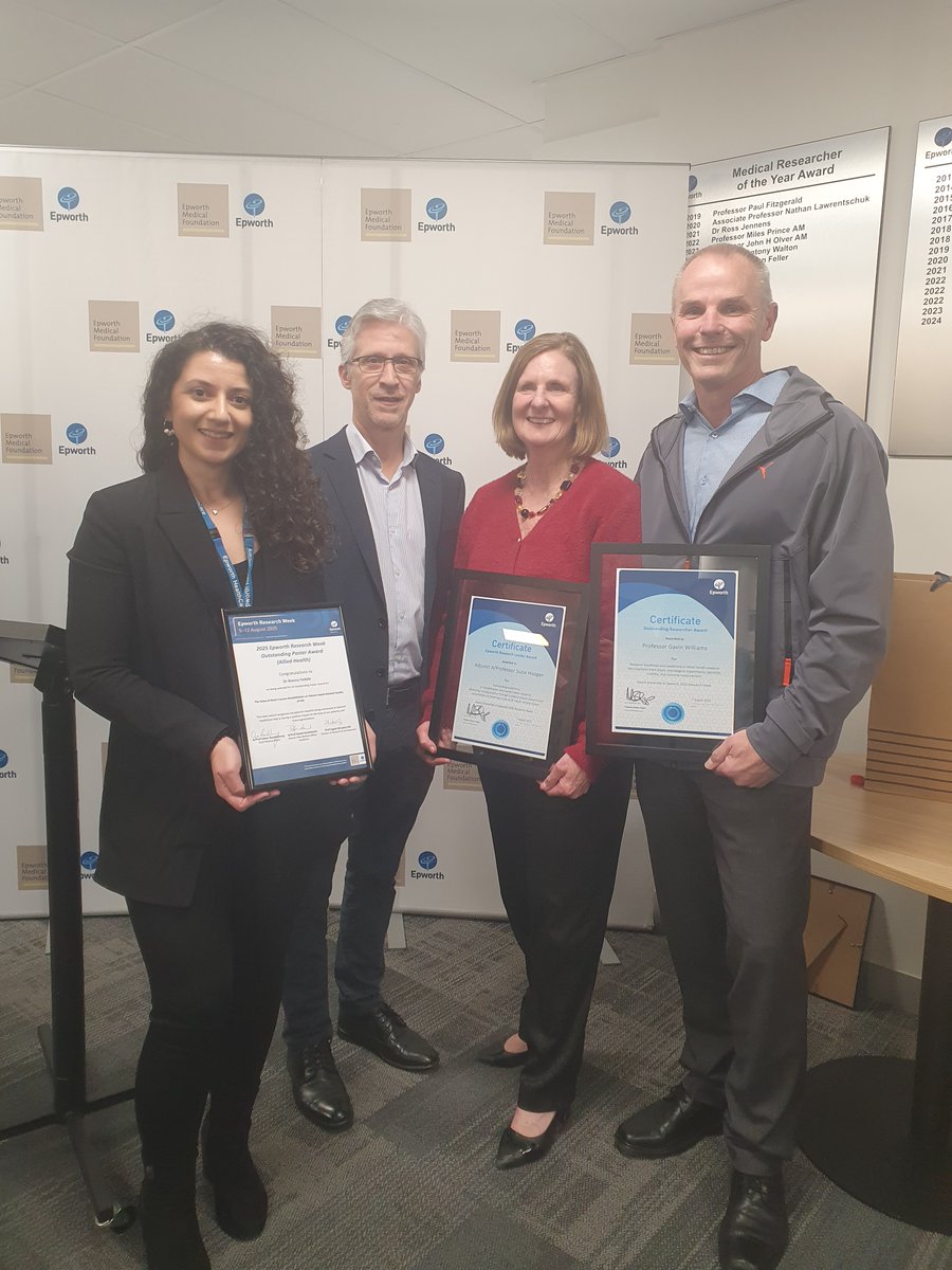 Physiotherapy Rehabilitation Research Group (@prosperrehab) on Twitter photo 🗞️🏆Congratulations to our Unit Lead Prof <a href="/GavinWPhysio/">Gavin Williams</a>, for an Outstanding Researcher Award at Epworth Research Week 2025! Dr Bianca Fedele was awarded outstanding poster award in allied health and A/Prof Suzie Hooper the Epworth Research Leader Award. Wonderful news! 🗞️🏆Congratulations to our Unit Lead Prof <a href="/GavinWPhysio/">Gavin Williams</a>, for an Outstanding Researcher Award at Epworth Research Week 2025! Dr Bianca Fedele was awarded outstanding poster award in allied health and A/Prof Suzie Hooper the Epworth Research Leader Award. Wonderful news!