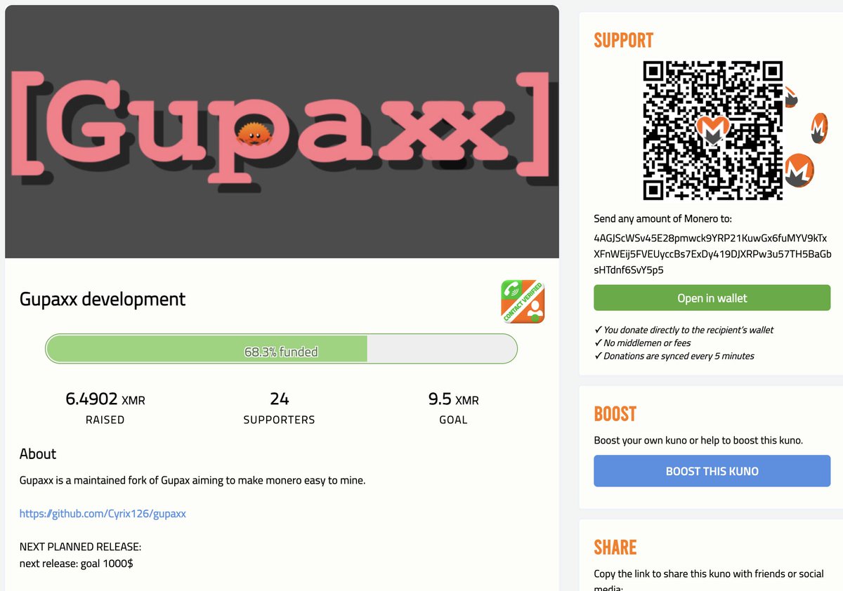 SirJaɱzAlot (@mgkmshrmbrkfst) on Twitter photo Mine Monero now!
-Support the developer:
kuno.anne.media/fundraiser/dsr…
-Run the software:
github.com/Cyrix126/gupaxx
Let's get the 6.4902 to 6.9420! Mine Monero now!
-Support the developer:
kuno.anne.media/fundraiser/dsr…
-Run the software:
github.com/Cyrix126/gupaxx
Let's get the 6.4902 to 6.9420!
