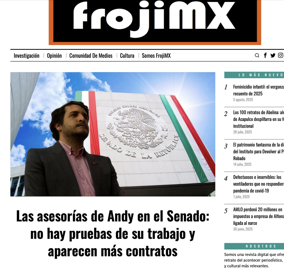 Carlos Torres (@carlostorresf_) on Twitter photo 🚨 Andy López Beltrán cobraba 600 mil pesos para asesorar al <a href="/senadomexicano/">Senado de México</a>.
De acuerdo a una investigación de <a href="/Froji_MX/">FrojiMX | Periodismo Independiente</a> realizada en agosto 2023, Andy López Beltrán cobró al Senado de la República hasta 600 mil pesos por asesorarlos, sin embargo, en las comprobaciones, no se 🚨 Andy López Beltrán cobraba 600 mil pesos para asesorar al <a href="/senadomexicano/">Senado de México</a>.
De acuerdo a una investigación de <a href="/Froji_MX/">FrojiMX | Periodismo Independiente</a> realizada en agosto 2023, Andy López Beltrán cobró al Senado de la República hasta 600 mil pesos por asesorarlos, sin embargo, en las comprobaciones, no se