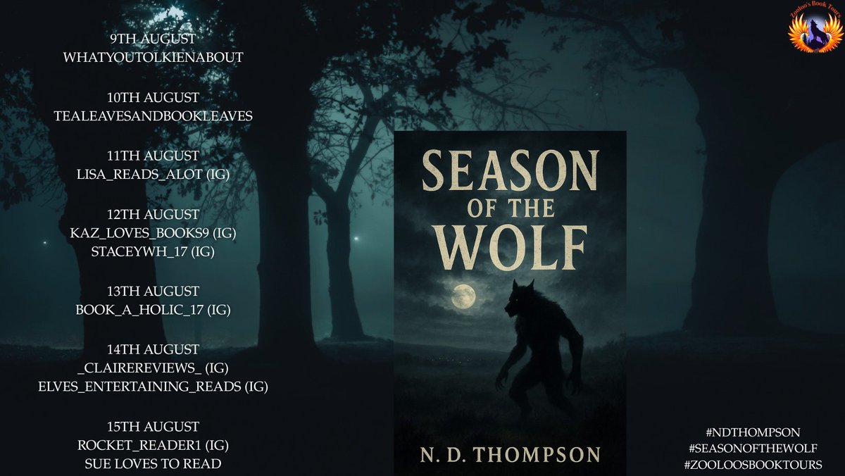 ZooloosBookTours (@zooloosbt) on Twitter photo Coming Soon: Season of the Wolf by N.D. Thompson
📅 9th - 15th August
🌐 Touring across social media
Follow the tour poster or this page to join the journey 🐺 tinyurl.com/yckyf34h
a monstrous discovery in the cellar reveals a family secret...
<a href="/drealmspress/">Darker Realms Press</a> Coming Soon: Season of the Wolf by N.D. Thompson
📅 9th - 15th August
🌐 Touring across social media
Follow the tour poster or this page to join the journey 🐺 tinyurl.com/yckyf34h
a monstrous discovery in the cellar reveals a family secret...
<a href="/drealmspress/">Darker Realms Press</a>