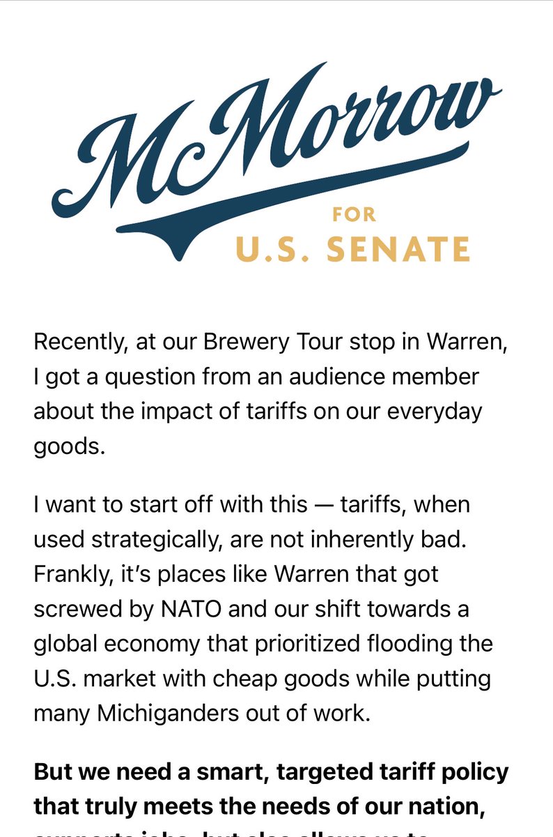 U.S. Senate candidate Mallory McMorrow’s campaign fundraising email appears to mistakenly say NATO instead of NAFTA:
