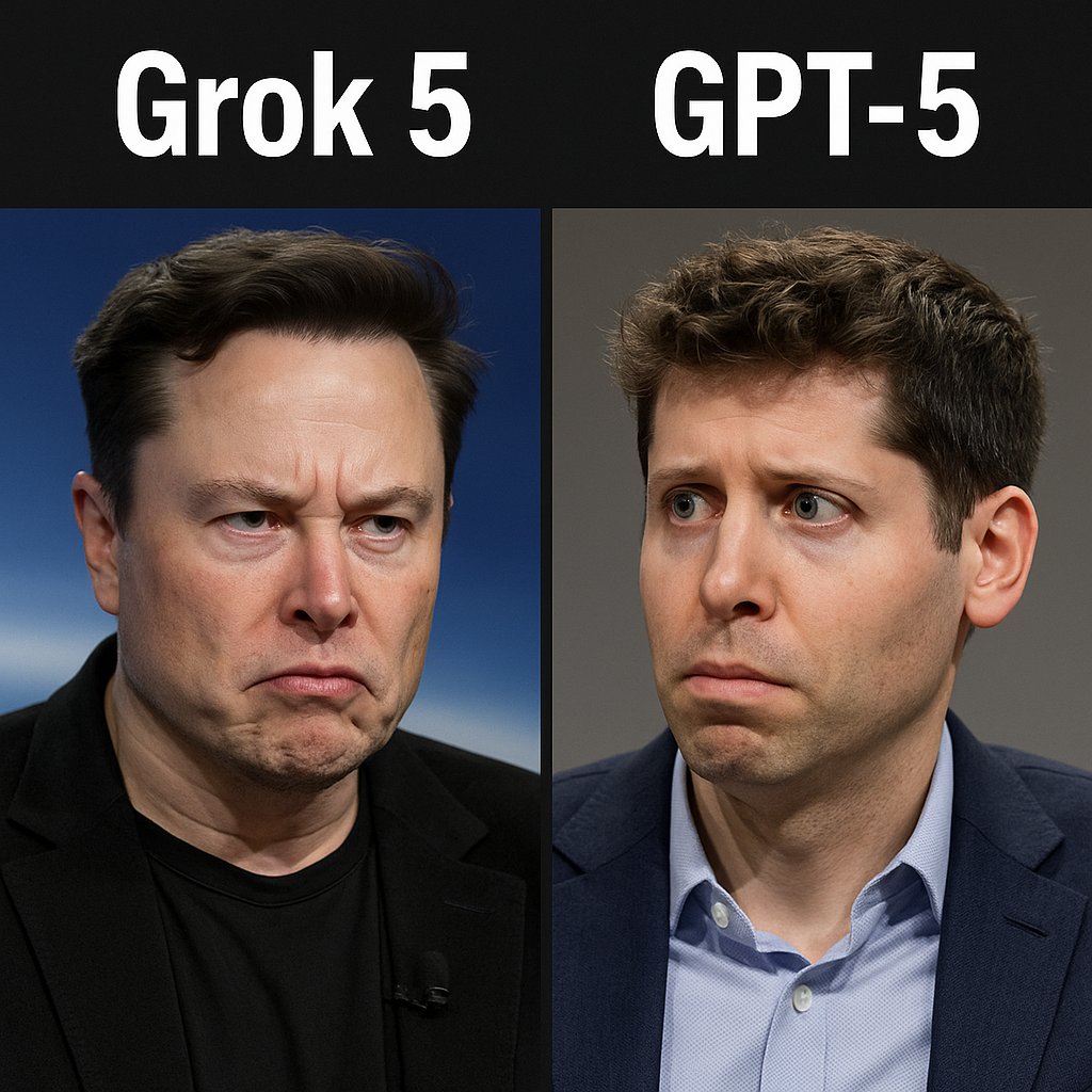 Dev_StudioNexus's tweet image. When AI titans meet: Grok 5 vs GPT-5 – Who’s got the smarter algorithm? #grok5