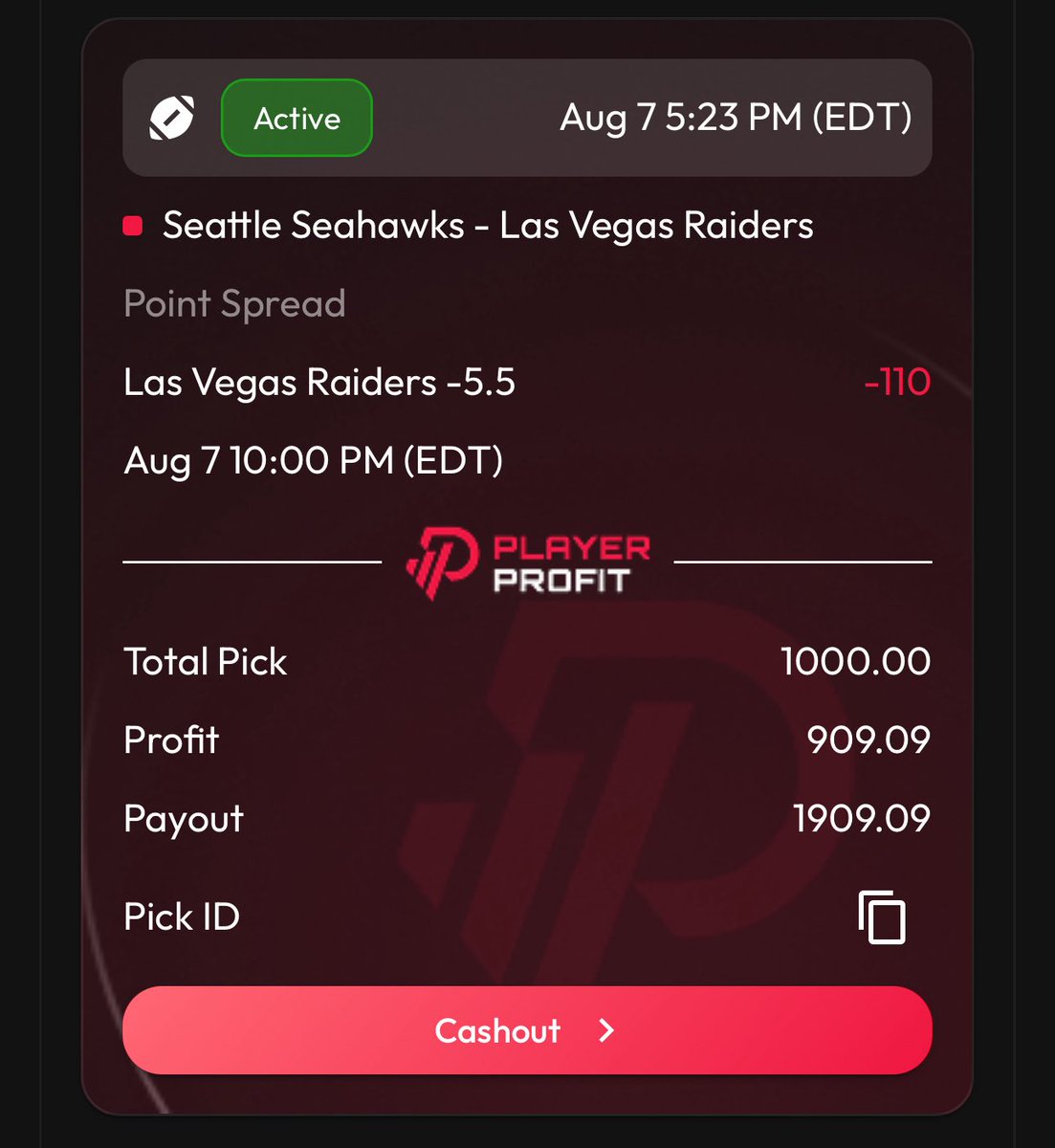 PardonMyPick (@pardonmypick) on Twitter photo NFL PRESEASON COLLAB 🏈🏈🏈
FOLLOW MY BOY <a href="/chasing6figures/">Chasing6figures</a> 🐐
RAIDERS -5.5 -110
DROP A ❤️ IF UR TAILING!!! 🔥🔥🔥
PlayerProfit promo code = PARDON 10% OFF NFL PRESEASON COLLAB 🏈🏈🏈
FOLLOW MY BOY <a href="/chasing6figures/">Chasing6figures</a> 🐐
RAIDERS -5.5 -110
DROP A ❤️ IF UR TAILING!!! 🔥🔥🔥
PlayerProfit promo code = PARDON 10% OFF