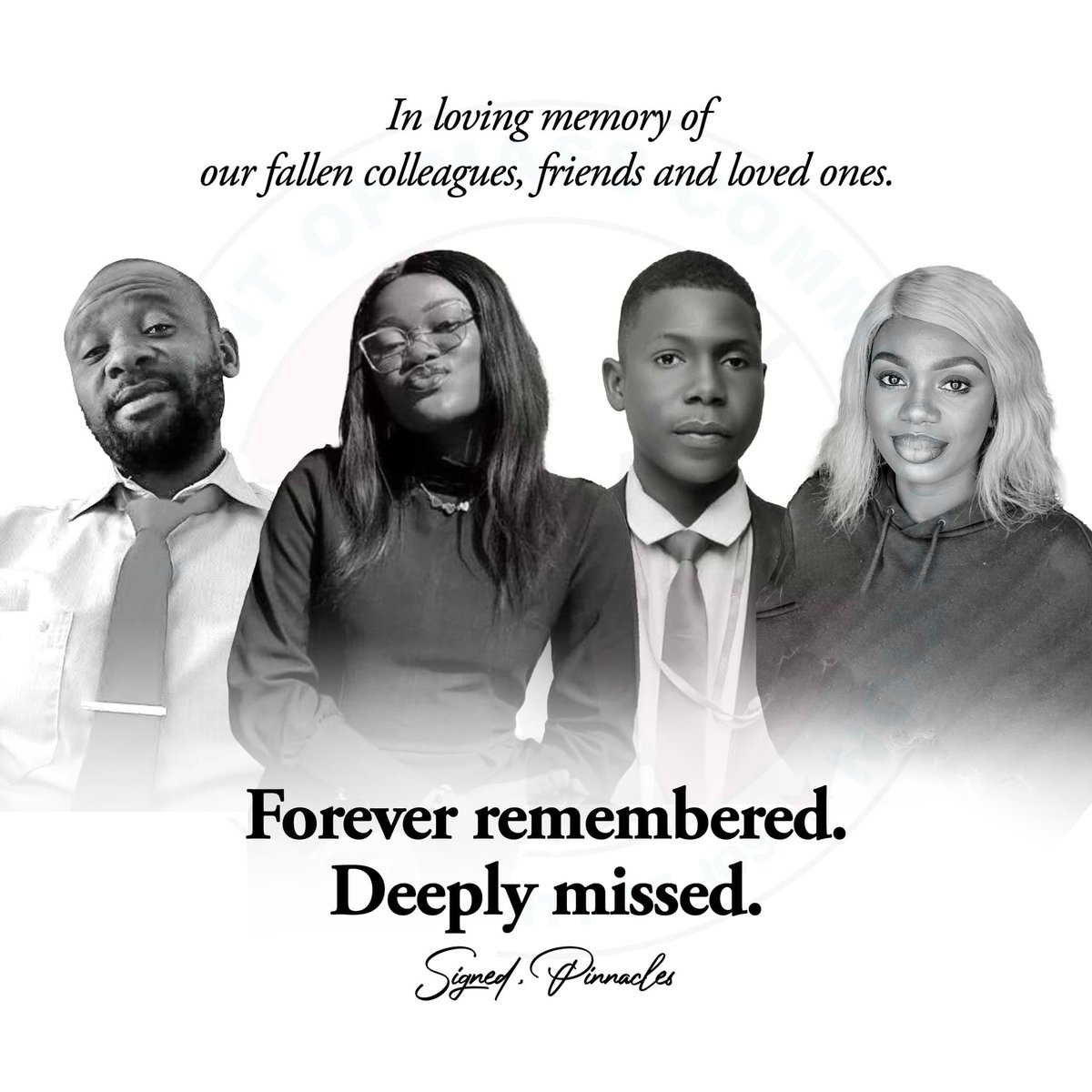 realblackgold_1's tweet photo. Some started this journey with us but couldn’t make it to the end.
This Thursday(today), we wear white for peace, for remembrance for them. 🕊️🤍
#Pinnacle23 #GoneButNotForgotten #InLovingMemory #MassComm https://t.co/C5TFw4s7PU