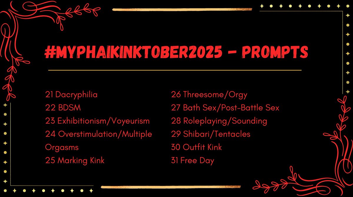 Hello #myphai nation! The prompt list for #myphaikinktober2025 is finally here! 🥳

Please help us spread the word, likes + RTs would be greatly appreciated~