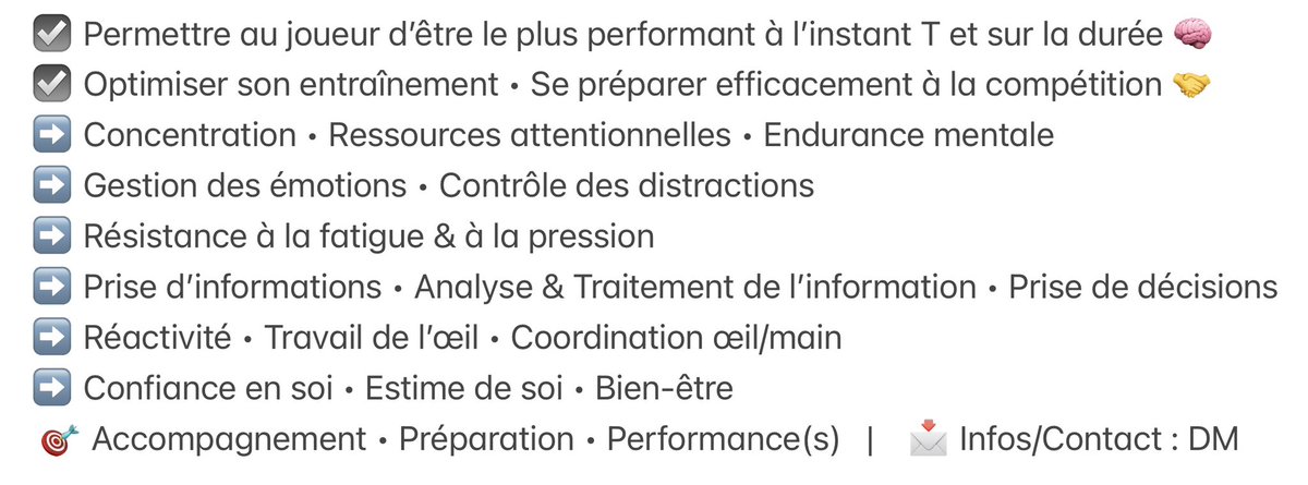 Val’ (@valentaynl) on Twitter photo Disponible pour de nouveaux projets esport : EA FC ⚽️ / Fortnite 🎯
🧠 Préparateur mental
🧠 Travail cognitivo-moteur
✅ Intégrer la dimension mentale/cognitive : enrichir ses méthodes d’entraînement
✅ Optimiser ses ressources : progresser & performer
🤝 Team/Org/Indiv
📩DM Disponible pour de nouveaux projets esport : EA FC ⚽️ / Fortnite 🎯
🧠 Préparateur mental
🧠 Travail cognitivo-moteur
✅ Intégrer la dimension mentale/cognitive : enrichir ses méthodes d’entraînement
✅ Optimiser ses ressources : progresser & performer
🤝 Team/Org/Indiv
📩DM