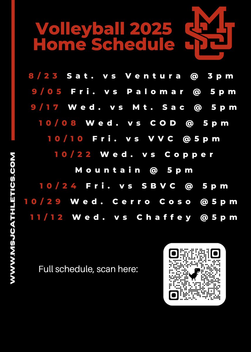 We’re 16 days away from the start of the Fall sport seasons! Volleyball opens their season at home on 8/23 &amp; Soccer’s first home match is 8/26 … Home schedules below &amp; full schedules at msjcathletics.com 🦅