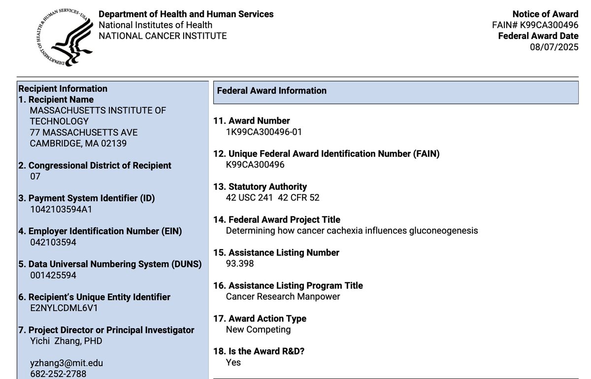 Yichi (Tony) Zhang (@tony_zhang_phd) on Twitter photo Happy to announce that I was awarded a pathway to independence award (K99) from the NCI/NIH today to work on studying whole-body metabolism driving cancer cachexia. None of this would be possible without support from <a href="/DamonRunyon/">Damon Runyon Cancer Research Foundation</a> and mentorship from <a href="/Transactivator/">Eric N. Olson</a> and mvhlab. Happy to announce that I was awarded a pathway to independence award (K99) from the NCI/NIH today to work on studying whole-body metabolism driving cancer cachexia. None of this would be possible without support from <a href="/DamonRunyon/">Damon Runyon Cancer Research Foundation</a> and mentorship from <a href="/Transactivator/">Eric N. Olson</a> and mvhlab.