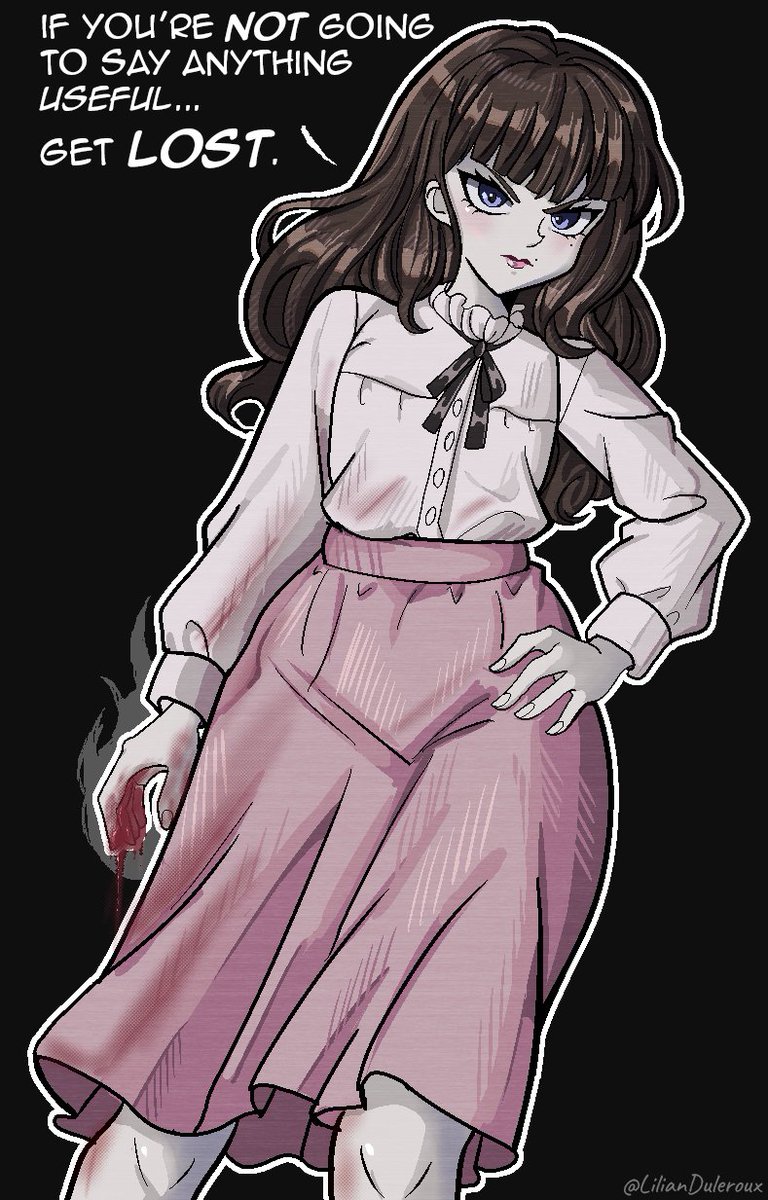 I returned to my pixel-art/binary style. This time I tried to practice with a fast fanart of my favorite character from Fear &amp; Hunger and see how it goes. I personally like Marina's smug attitude. 
#FearandHunger