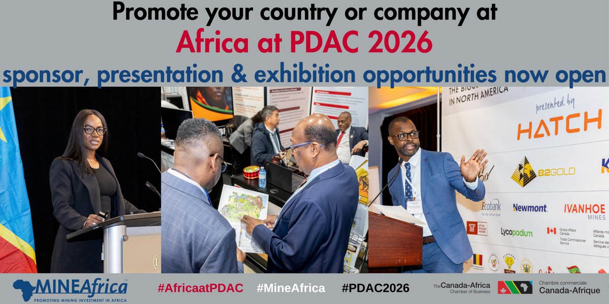 Exhibition space in the <a href="/MineAfrica/">MineAfrica</a> pavillion at #PDAC2026 and sponsorship and presentation opportunities at The Biggest African Mining Event in North America presented by <a href="/HATCHglobal/">HATCH</a> is now open!

Go to mineafrica.com/pdac to see how you can participate.