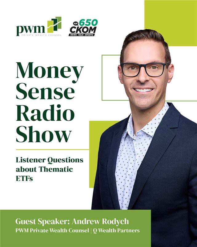 PrairieWealth's tweet image. On this week’s episode of Money Sense, Brent Loucks welcomes back Andrew Rodych, Registered Portfolio Manager with Q Wealth Partners and Partner at PWM Private Wealth Counsel to respond to your questions about thematic ETFs.
  
Tune in here: bit.ly/3UPPayl