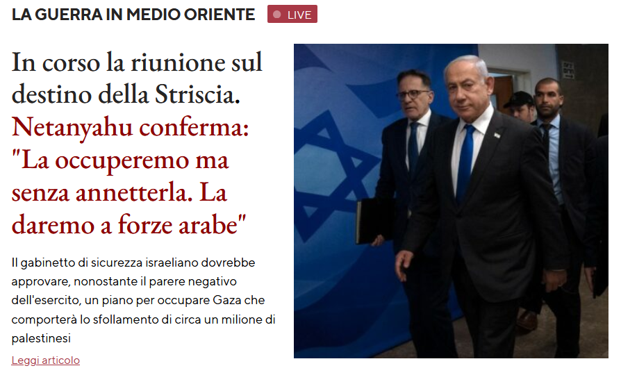 Il criminale di guerra ha deciso. 
Occupazione e deportazione di 1 milione di persone. 
La pulizia etnica è tra noi e qui in Italia c'è chi applude.  
Cosa potrà andare storto se non tutto? 
#Gaza