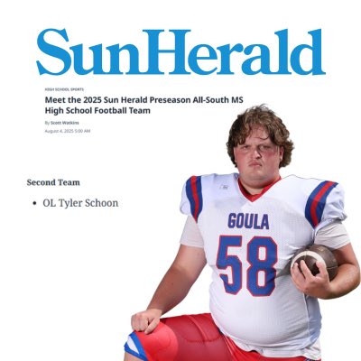The SunHerald announced their preseason All-South teams this week and our #Class2026 OL <a href="/Tylerschoon58/">tyler schoon</a> was listed under another school on the Second Team.

We’ve helped correct that now and want to note Tyler’s inclusion on the list along with 6 other Panthers! #WeGoula
