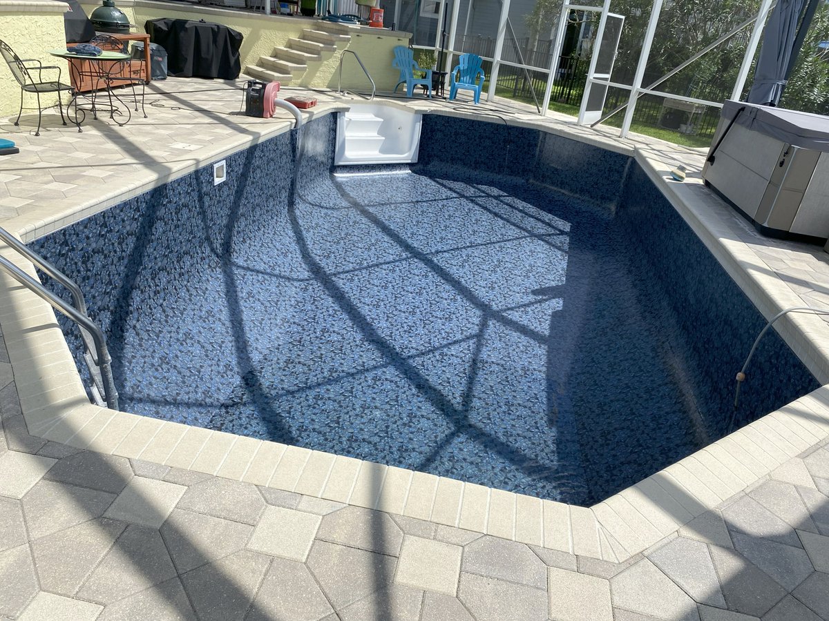 ppalmpools's tweet image. Just helped a client overcome severe hurricane flood damage by installing a new filter, pump, heat pump, light, and Salt System along with a fresh Latham Butterfly Effect Vinyl Liner, trim and faceplates. From Storm damage to Spectacular. #DisasterRecovery #PoolRestoration