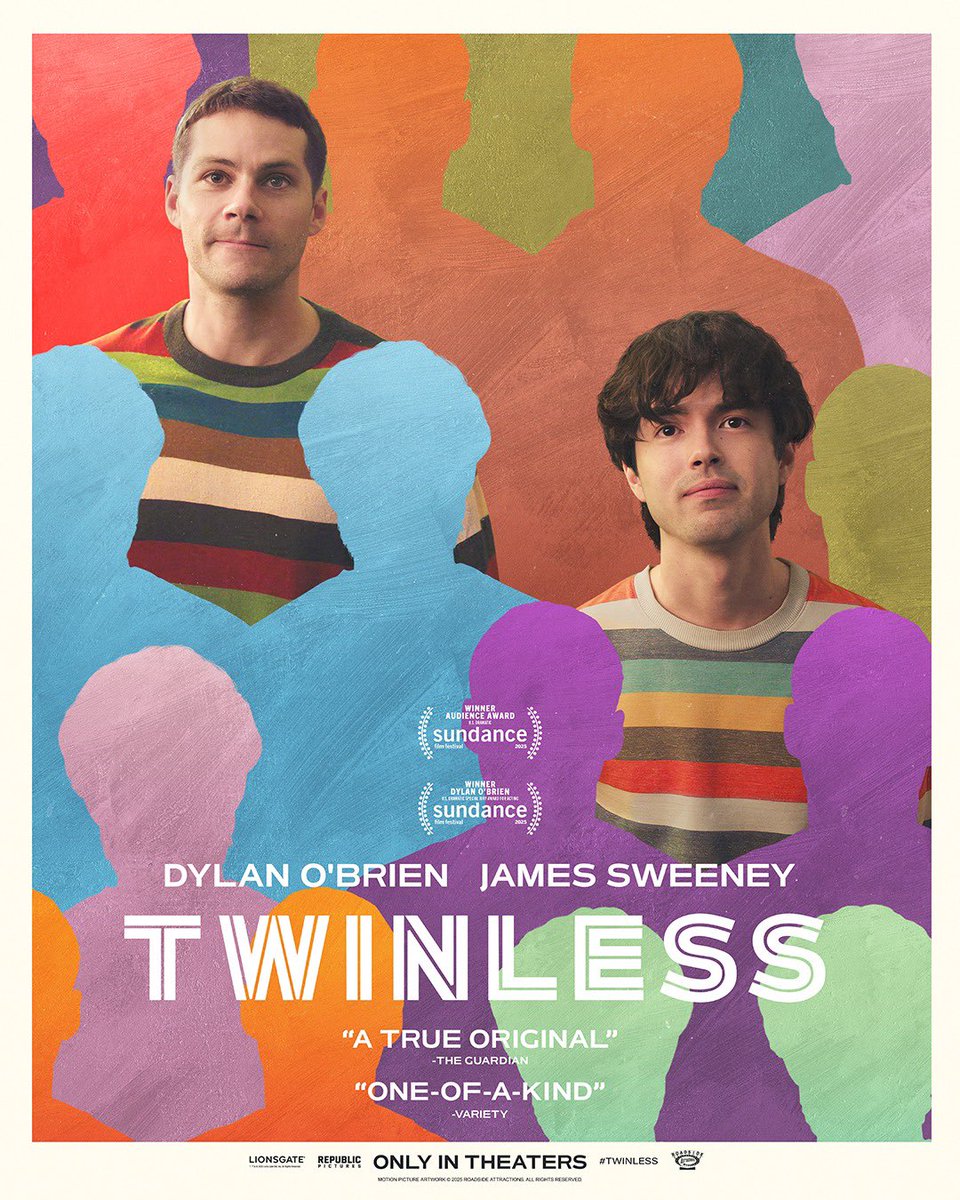 The official poster for James Sweeney’s ‘TWINLESS’ starring Dylan O’Brien and James Sweeney has been released.

The film follows two men who meet in a twin support group and form an unlikely friendship.

In theaters September 5.