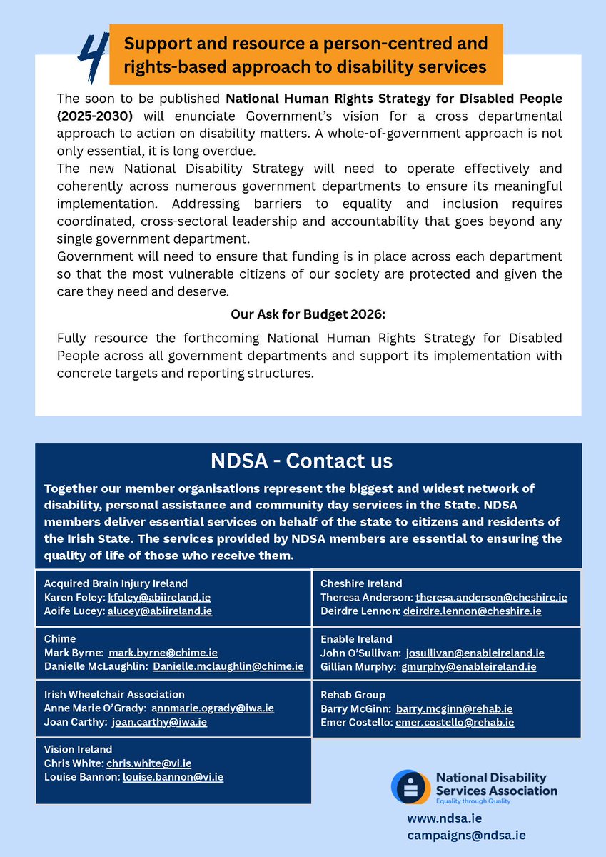 NDSA is calling on the Government to ensure that its first budget honours the commitments made in the Programme for Government to prioritise disability matters. 
#DisabiltyBudget2026 #budget2026
Read our full submission (with read aloud enabled) here: 👇
bit.ly/NDSAPBS2026
