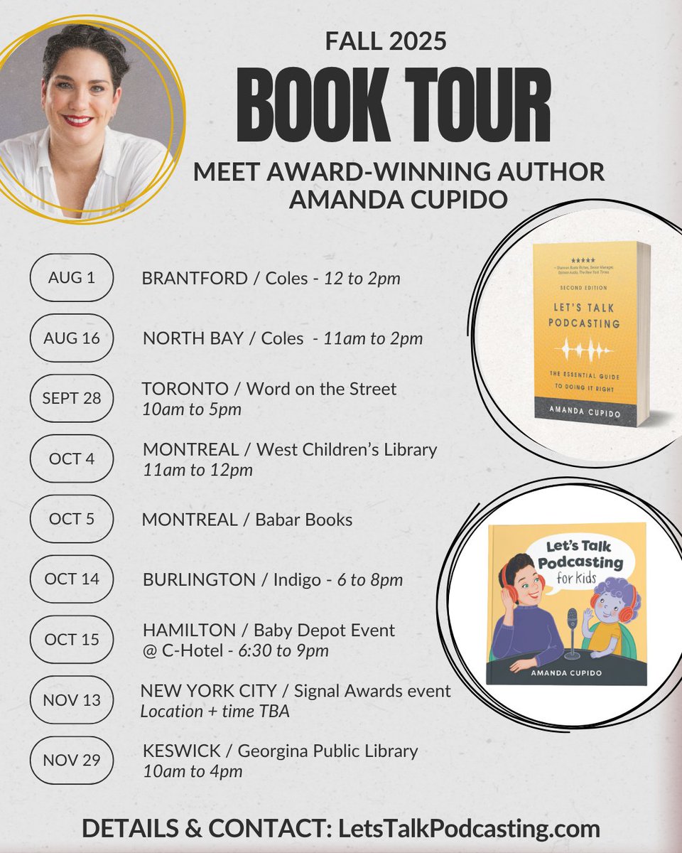 The story behind Let’s Talk Podcasting!
Check out this awesome article by Matt Sookram for Bay Today, featuring Amanda Cupido’s journey as an author and podcasting expert, just ahead of her North Bay book tour stop on August 16!

baytoday.ca/rooted/amanda-…