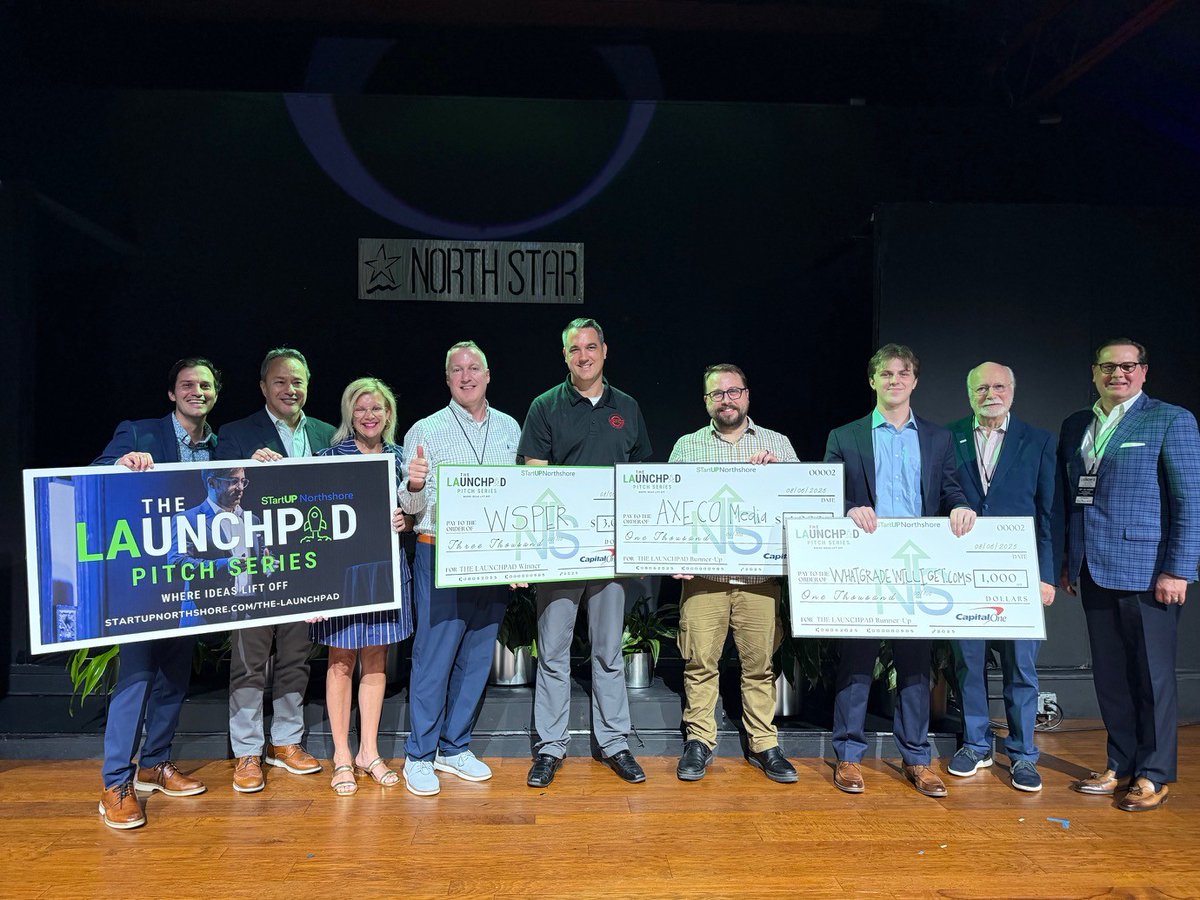 🚀 THE LAUNCHPAD debuted last night—and WSPER took home the $3K prize! Runners-up Axeco Media &amp; whatgradewillitget.com each scored $1K to keep building right here on the Northshore.

Big thanks to North Star Theatre, <a href="/Chevron/">Chevron</a>, <a href="/CapitalOne/">Capital One</a> , Gulf South Angels &amp; Cantaloupe AI for