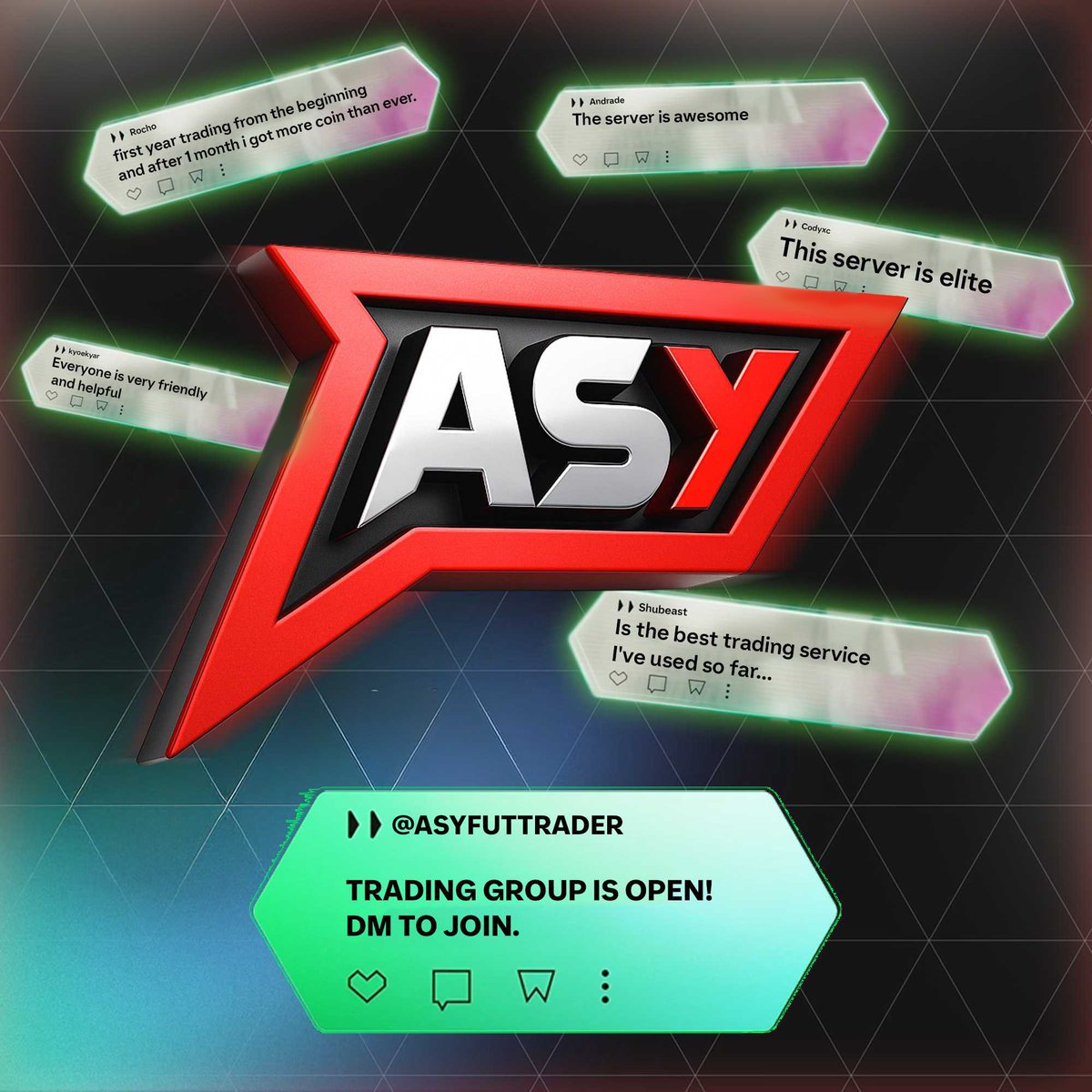 🚨 ASY Trading Group is OPEN for FC26!

After 4 FUT cycles of teaching how to make coins, I’ll show you exactly how to do it in FC26 ✅

How to join?
Send me a direct message to join or any detail

Membership Info:
-Full access: €60 (one-time)
-Exclusive paid private discord